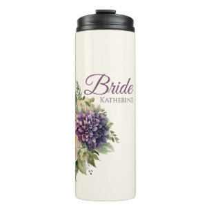 Watercolor Purple Flower Bouquet-Bride- Thermal Tumbler