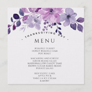 Watercolor purple flower bouquet menu