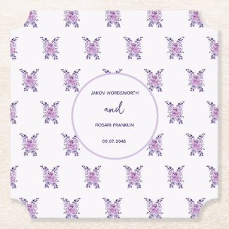Watercolor purple flower bouquet paper coaster
