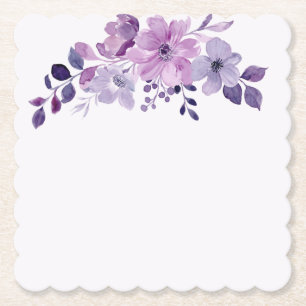 Watercolor purple flower bouquet paper coaster