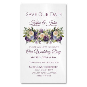 Watercolor Purple Flower Bouquet-Save the Date Magnetic Business Card