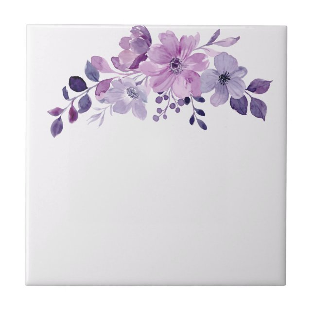 Watercolor purple flower bouquet  tile (Front)