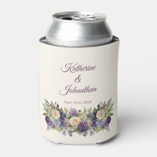Watercolor Purple Flower Bouquet-Wedding- Can Cooler