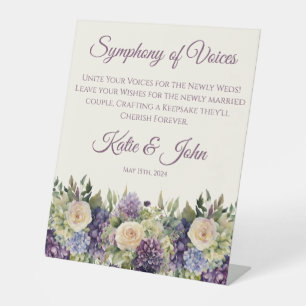 Watercolor Purple Flower Bouquet-Wedding- Pedestal Sign