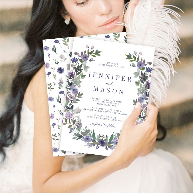 Watercolor purple flower garden wedding invitation (Creator Uploaded)