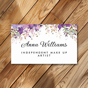 Watercolor Purple Flower Make Up Artist Business Card