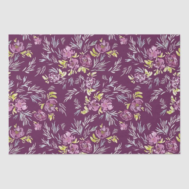 Watercolor Purple Flower Pattern Wrapping Paper (Front)