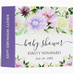Watercolor Purple Flowers Baby Shower Photo Album Binder