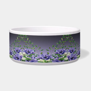 Watercolor Purple Flowers Ceramic Pet Bowl