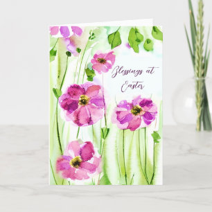 Watercolor purple flowers custom Easter Holiday Ca Card