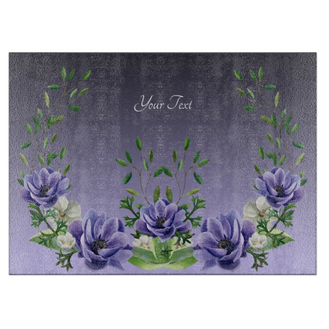 Watercolor Purple Flowers Cutting Board (Front)