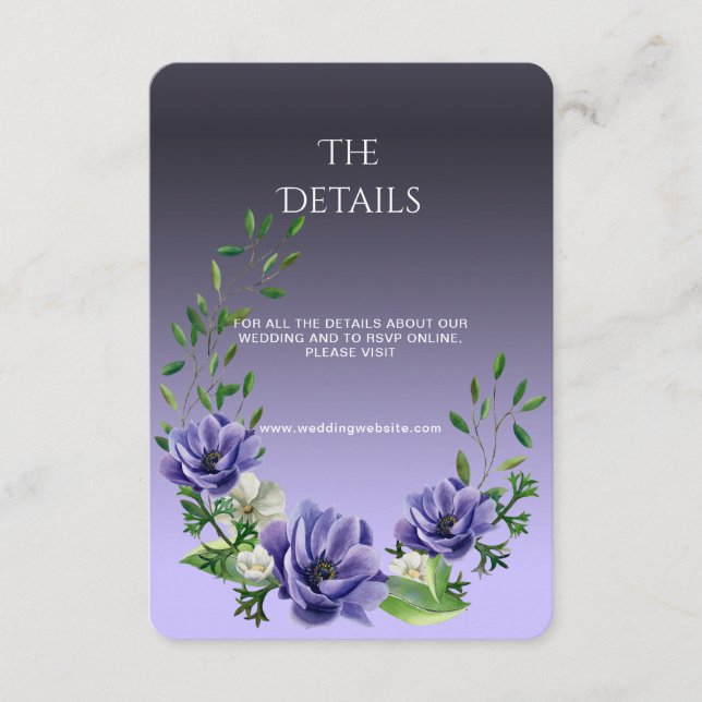 Watercolor Purple Flowers Detail Enclosure Card (Front)