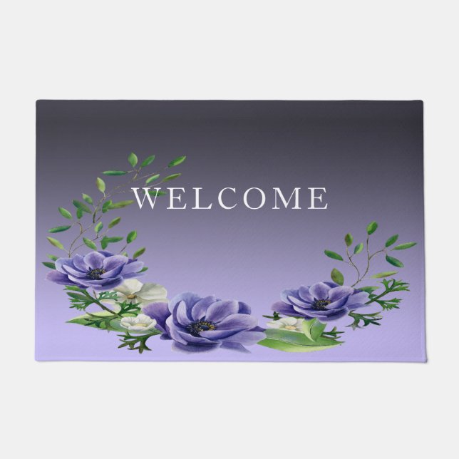 Watercolor Purple Flowers Doormat (Front)
