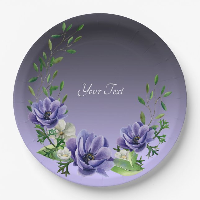 Watercolor Purple Flowers Paper Plate (Front)