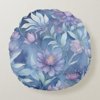 Watercolor Purple Flowers Round Pillow