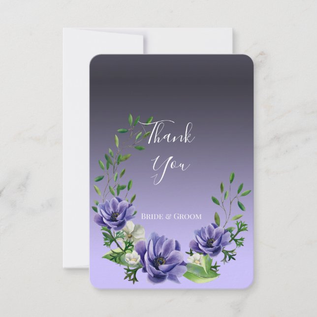 Watercolor Purple Flowers Thank You Card (Front)