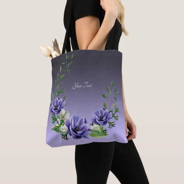 Watercolor Purple Flowers Tote Bag (Close Up)