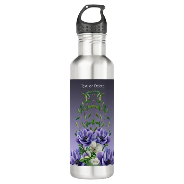 Watercolor Purple Flowers Water Bottle (Front)