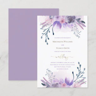 watercolor purple flowers wedding invitation