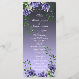 Watercolor Purple Flowers Wedding Program