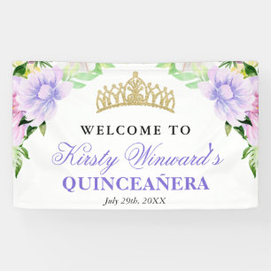Watercolor Purple Flowers Welcome Quinceanera Banner
