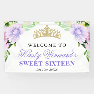 Watercolor Purple Flowers Welcome Sweet Sixteen Banner
