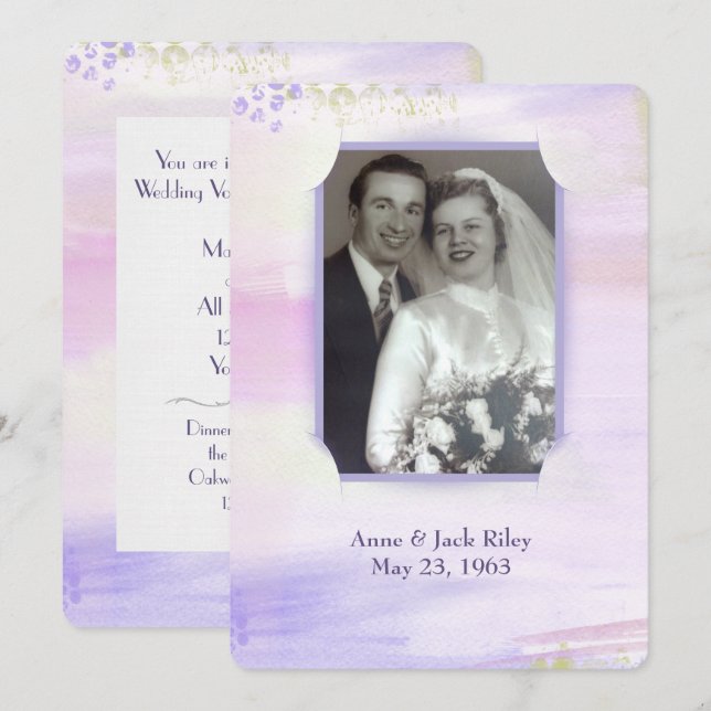 watercolor purple frame for wedding vow renewal invitation (Front/Back)