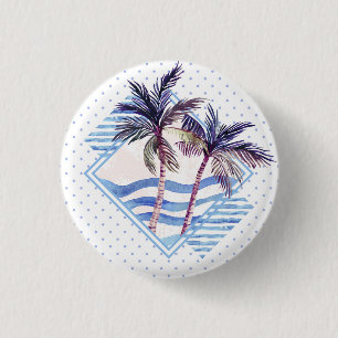 Watercolor Purple Geometric Palm Tree Pattern 1 Inch Round Button