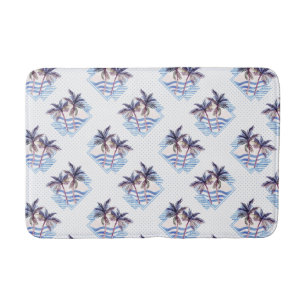 Watercolor Purple Geometric Palm Tree Pattern Bath Mat