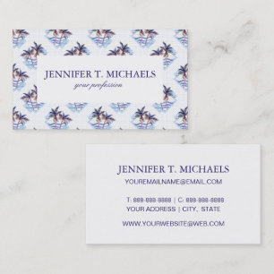 Watercolor Purple Geometric Palm Tree Pattern Business Card