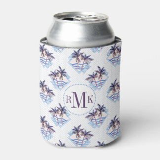 Watercolor Purple Geometric Palm Tree Pattern Can Cooler