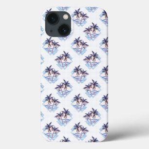 Watercolor Purple Geometric Palm Tree Pattern iPhone 13 Case
