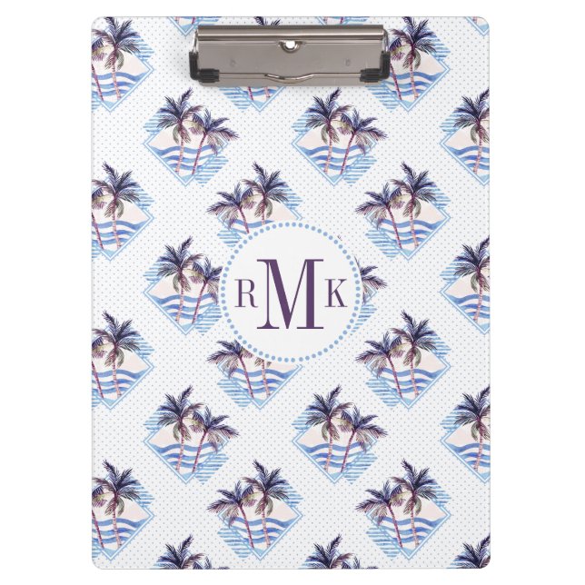 Watercolor Purple Geometric Palm Tree Pattern Clipboard (Front)