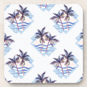 Watercolor Purple Geometric Palm Tree Pattern Coaster