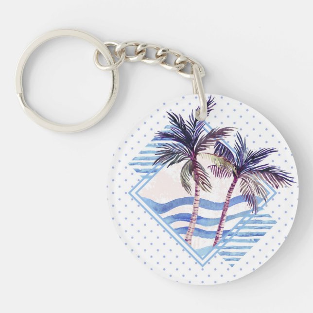 Watercolor Purple Geometric Palm Tree Pattern Keychain (Front)