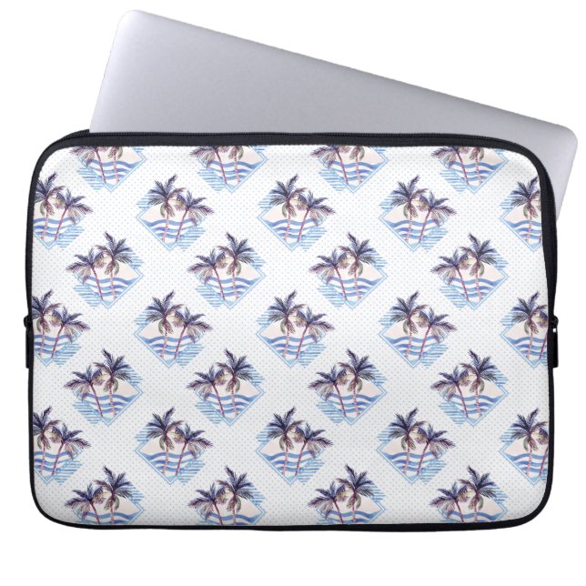 Watercolor Purple Geometric Palm Tree Pattern Laptop Sleeve (Front)
