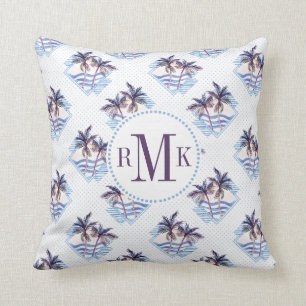 Watercolor Purple Geometric Palm Tree Pattern Throw Pillow