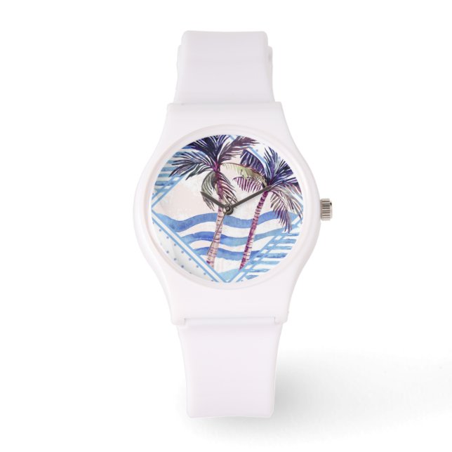 Watercolor Purple Geometric Palm Tree Pattern Watch (Front)