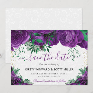 Watercolor Purple Glam Flowers Wedding Save The Date