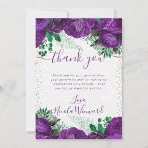 Watercolor Purple Glam Roses Flowers Quinceanera Thank You Card