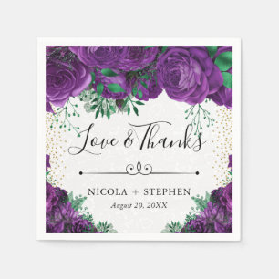 Watercolor Purple Glam Roses Wedding Napkin