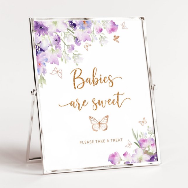 Watercolor purple gold butterfly Babies are sweet  Poster (Creator Uploaded)
