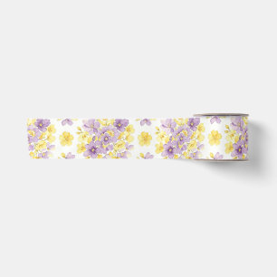 Watercolor Purple Gold Floral Pastel Flower Satin Ribbon