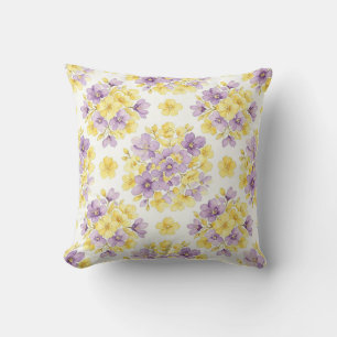 Watercolor Purple Gold Floral Pastel Flower  Throw Pillow