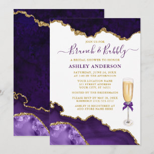 Watercolor Purple Gold Marble Geode Bridal Brunch Invitation