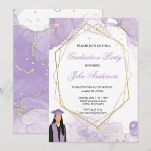 Watercolor Purple Gold Marble Graduation Party  Invitation