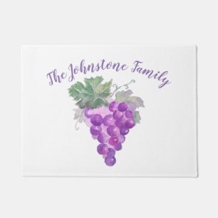 Watercolor Purple Grape Cluster Art  Painting. Doormat