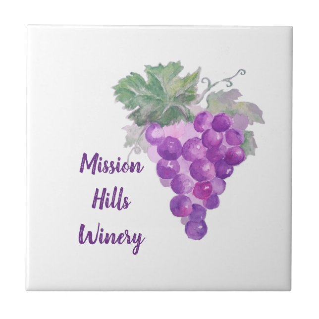 Watercolor Purple Grape Cluster Custom Winery Tile (Front)