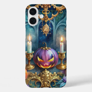 WATERCOLOR PURPLE HALLOWEEN PUMPKINS & CANDLES iPhone 16 PLUS CASE