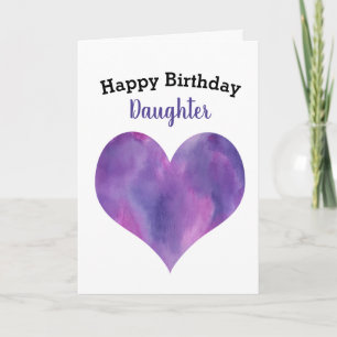 Watercolor Purple Heart Happy Birthday Daughter Card